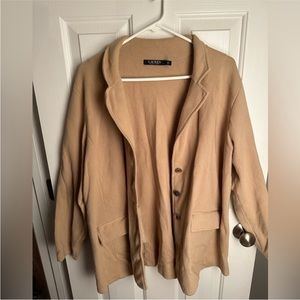 Lauren Ralph Lauren Tan Knitted Collared Button Jacket Top